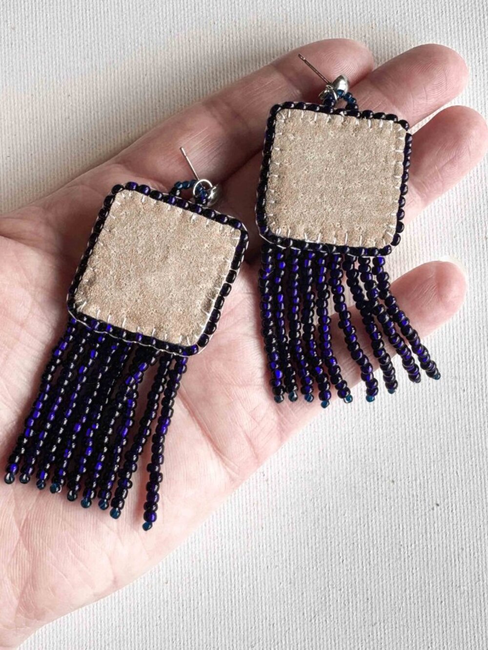 Handmade Blue Horse Ceramic Fringe Statement Earrings - Picture 7 of 10